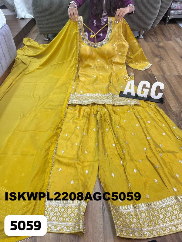 Embroidered Tissue Kurti With Palazzo And Dupatta-ISKWPL2208AGC5059