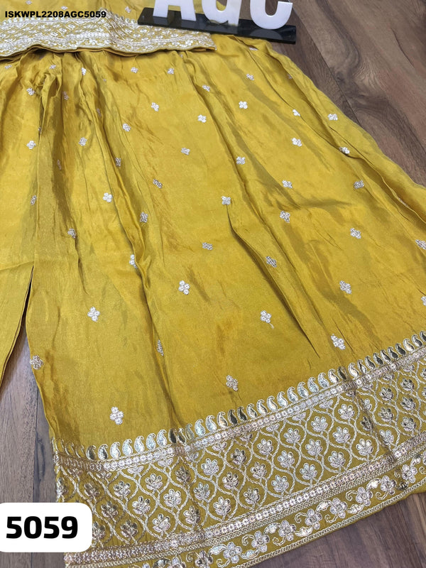 Embroidered Tissue Kurti With Palazzo And Dupatta-ISKWPL2208AGC5059