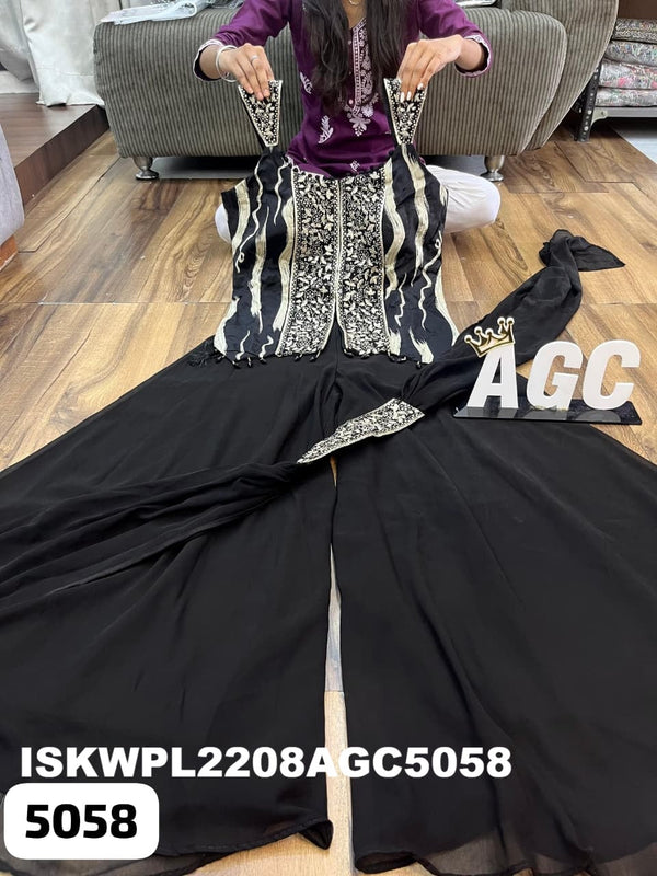 Embroidered Chinon Silk Top With Palazzo And Dupatta-ISKWPL2208AGC5058