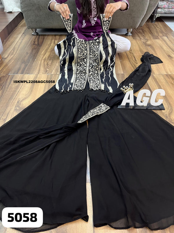 Embroidered Chinon Silk Top With Palazzo And Dupatta-ISKWPL2208AGC5058