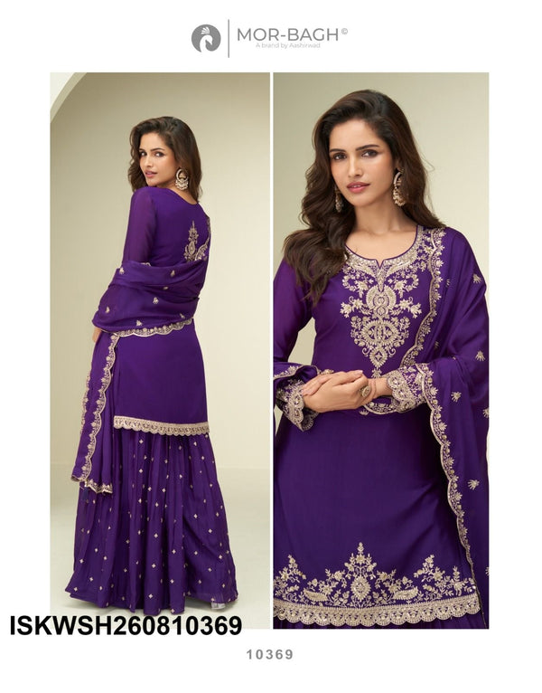 Embroidered Chinon Silk Kurti With Sharara And Dupatta-ISKWSH260810369/68/70