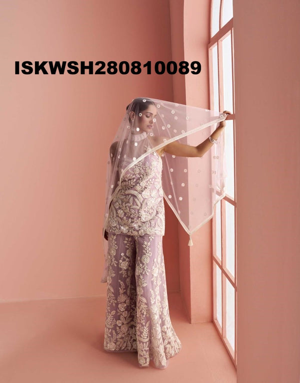 Embroidered Net Kurti With Sharara And Dupatta-ISKWSH280810089