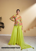 Printed Chinon Top With Sharara And Net Dupatta-ISKWSH30087525