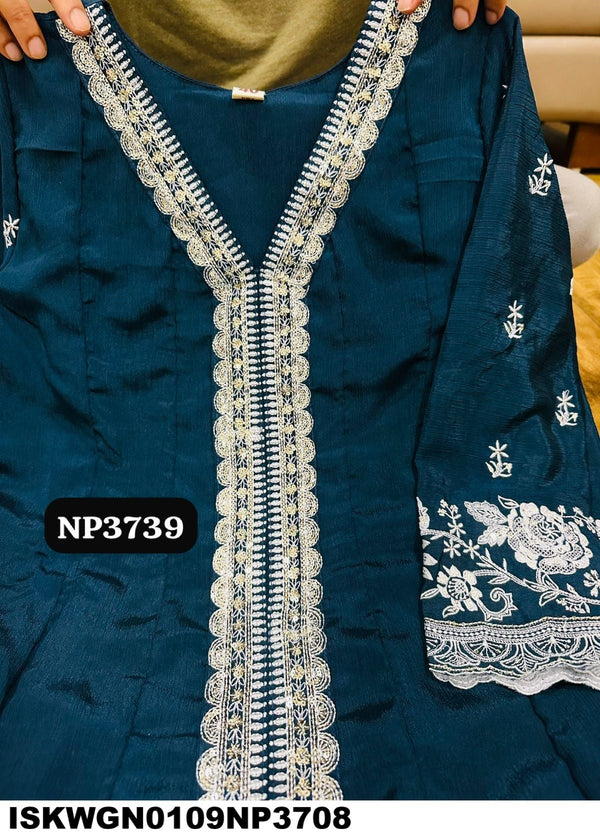 Embroidered Chinon Silk Front Slit Gown With Dupatta-ISKWGN0109NP3708