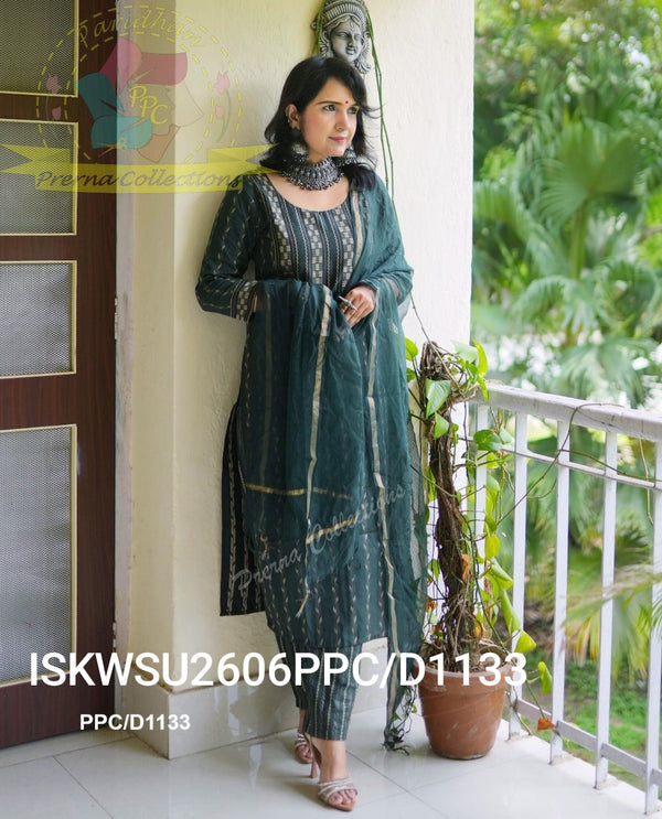 Handloom Cotton Kurti With Pant And Kota Doriya Dupatta-ISKWSU2606PPC/D1133