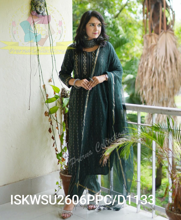 Handloom Cotton Kurti With Pant And Kota Doriya Dupatta-ISKWSU2606PPC/D1133