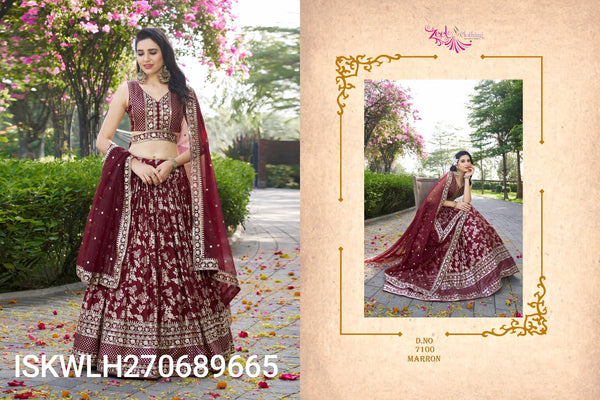 Embroidered Dola Silk Jacquard Lehenga With Blouse And Dupatta-ISKWLH270689665