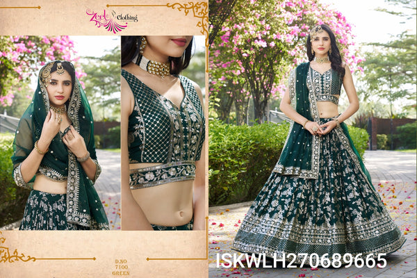 Embroidered Dola Silk Jacquard Lehenga With Blouse And Dupatta-ISKWLH270689665