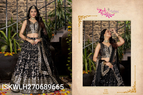 Embroidered Dola Silk Jacquard Lehenga With Blouse And Dupatta-ISKWLH270689665