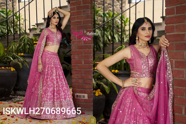 Embroidered Dola Silk Jacquard Lehenga With Blouse And Dupatta-ISKWLH270689665