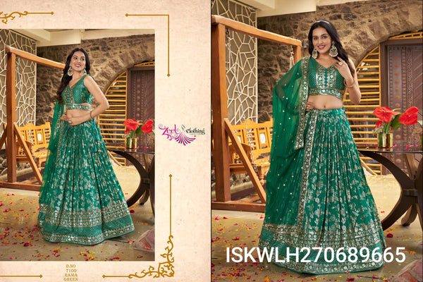 Embroidered Dola Silk Jacquard Lehenga With Blouse And Dupatta-ISKWLH270689665