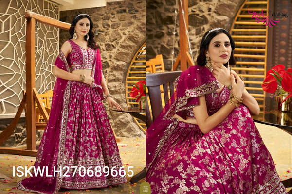 Embroidered Dola Silk Jacquard Lehenga With Blouse And Dupatta-ISKWLH270689665