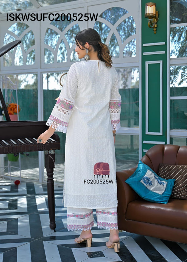 Embroidered Dobby Cotton Kurti With Pant And Dupatta-ISKWSUFC200525W