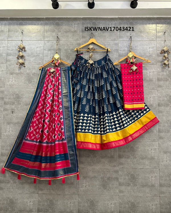 Digital Printed Dola Tussar Silk Lehenga With Blouse And Dupatta-ISKWNAV17043421