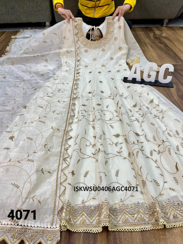 Embroidered Chanderi Silk Gown With Dupatta-ISKWGN0406AGC4071