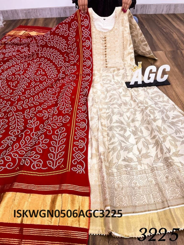Bangalore Silk Gown With Bandhani Printed Dupatta-ISKWGN0506AGC3225