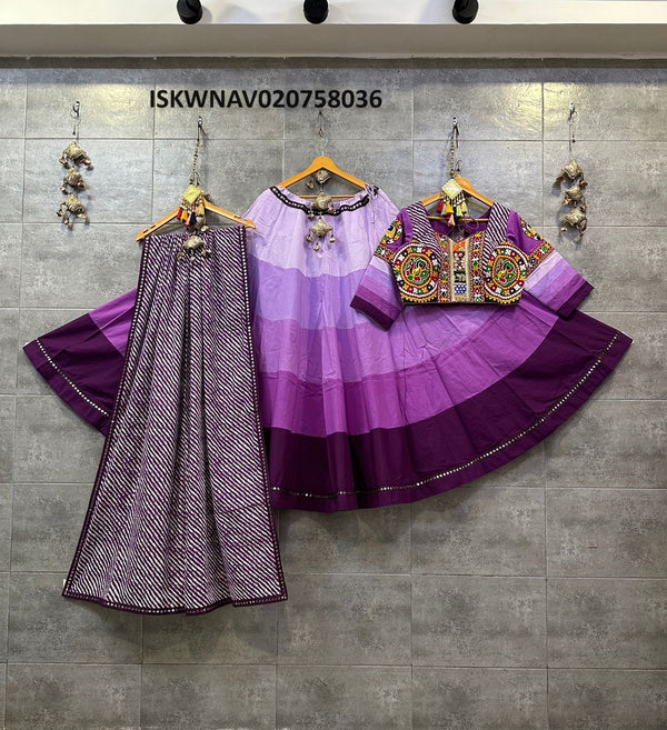 Ombre Cotton Lehenga With Padded Blouse And Lehariya Printed Cotton Dupatta-ISKWNAV020758036