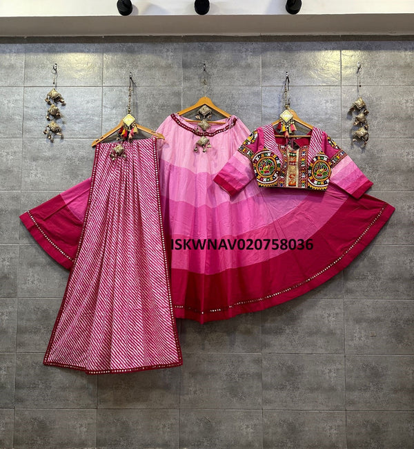 Ombre Cotton Lehenga With Padded Blouse And Lehariya Printed Cotton Dupatta-ISKWNAV020758036