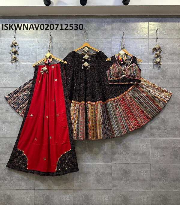 Embroidered Cotton Lehenga With Blouse And Dupatta-ISKWNAV020712530