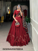 Sequined Cotton Lehenga With Blouse And Printed Dupatta-ISKWNAV030700016