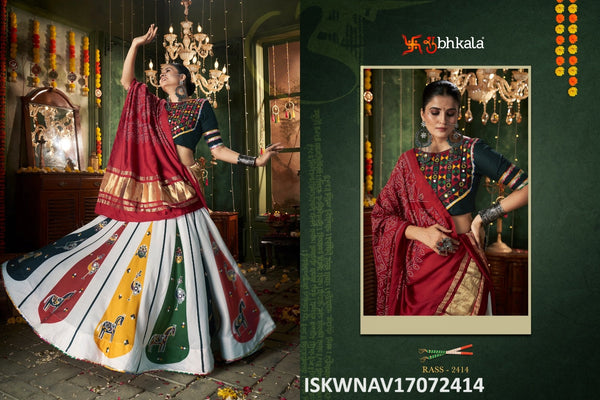 Printed Maslin Cotton Lehenga With Rayon Blouse And Foil Printed Gaji Silk Dupatta-ISKWNAV17072414