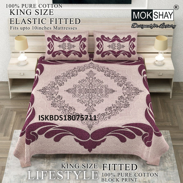 Printed Cotton King Size Bedsheet With Pillow Cover-ISKBDS18075711