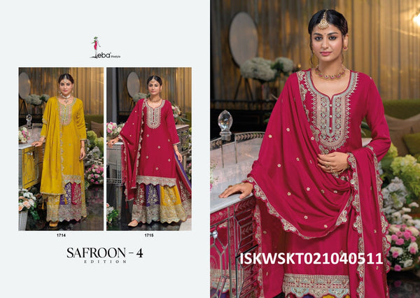 Embroidered Chinon Kurti With Skirt With Dupatta-ISKWSKT021040511