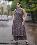 Ajrakh Printed Cotton A-Line Kurti With Palazzo-ISKWKU0310PPC/D1622