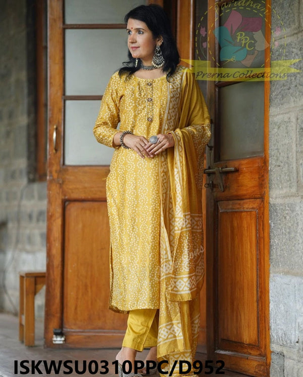 Batik Printed Silk Kurti With Pant And Dupatta-ISKWSU0310PPC/D952