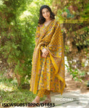 Kalamkari Printed Cotton Anarkali Kurti With Pant And Malmal Cotton Dupatta-ISKWSU0510PPC/D1683