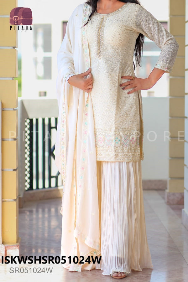 Chikankari Georgette Kurti With Sharara And Dupatta-ISKWSHSR051024W/SR051024M