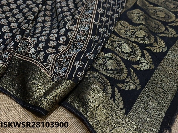 Ajrakh Printed Dola Silk Saree-ISKWSR28103900