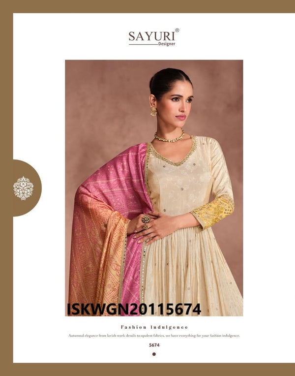 Shimmer Viscose Jacquard Silk Gown With Bandhani Printed Dupatta-ISKWGN20115674/75