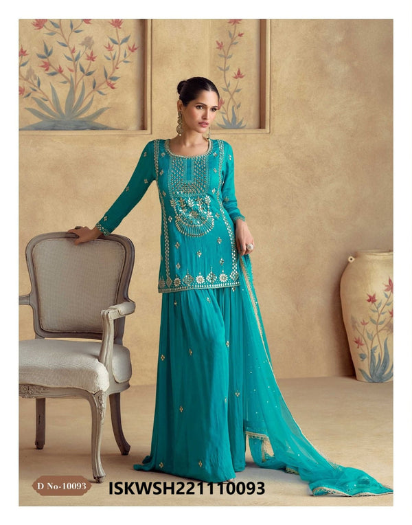 Embroidered Chinon Silk Kurti With Sharara And Net Dupatta-ISKWSH221110093