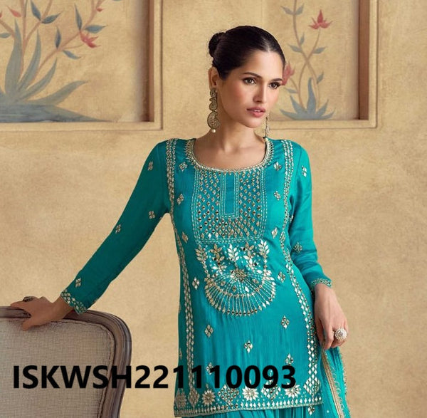 Embroidered Chinon Silk Kurti With Sharara And Net Dupatta-ISKWSH221110093