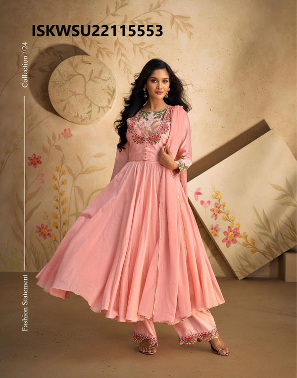 Embroidered Silk Anarkali Kurti With Pant And Dupatta-ISKWSU22115553