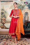 Embroidered Silk Anarkali Kurti With Pant And Dupatta-ISKWSU22115554