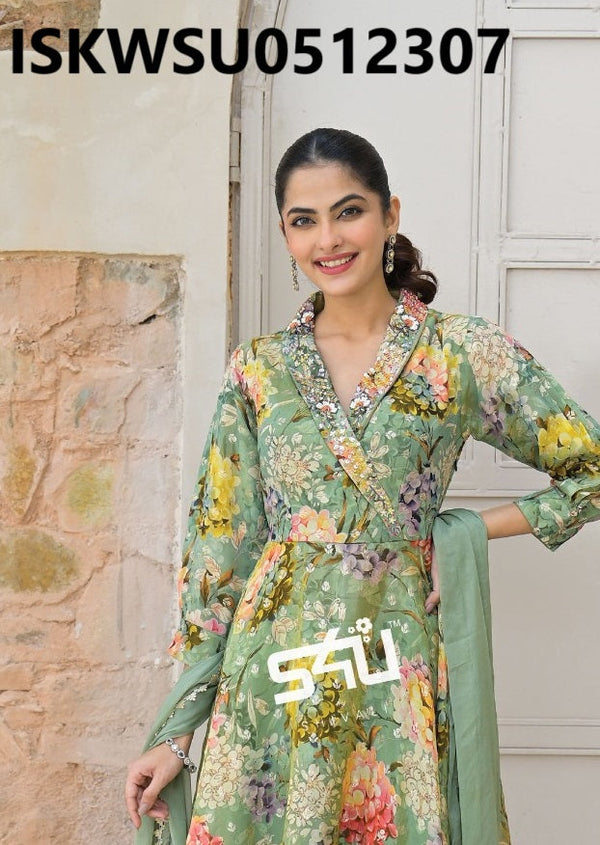 Printed Silk Peplum Kurti With Pant And Dupatta-ISKWSU0512307