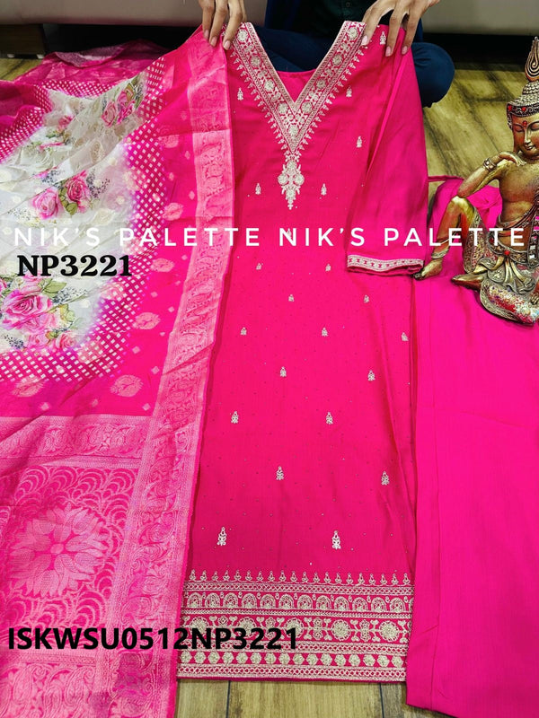 Maslin Silk Kurti With Pant And Digital Printed Banarasi Dupatta-ISKWSU0512NP3221