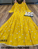 Embroidered Jacquard Gown With Bandhani Printed Dupatta-ISKWGN0512AGC3833