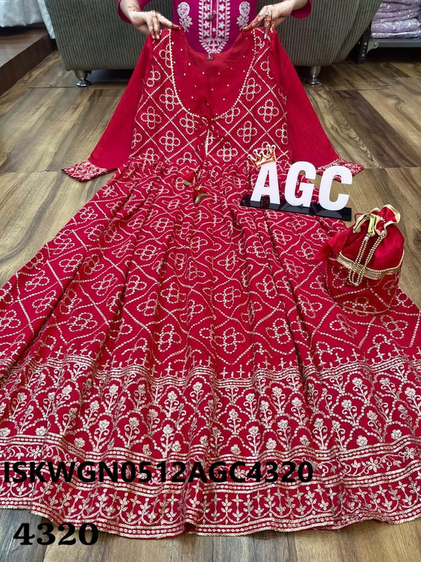 Embroidered Chinon Silk Gown With Organza Dupatta-ISKWGN0512AGC4320