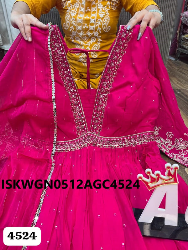 Embroidered Georgette Gown With Dupatta-ISKWGN0512AGC4524