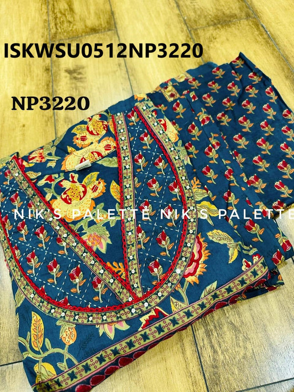 Kalamkari Printed Cotton Anarkali Kurti With Pant And Dupatta-ISKWSU0512NP3220