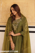 Embroidered Silk Kurti With Pant And Organza Dupatta-ISKWSUFC271124G/FC271124M