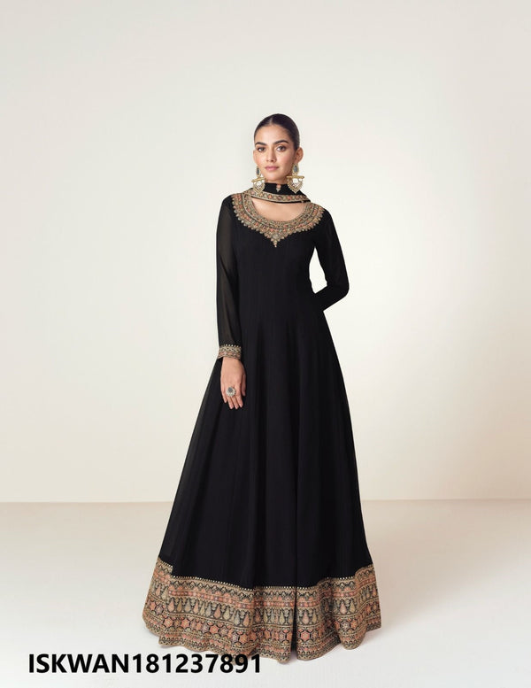 Embroidered Georgette Anarkali With Dupatta-ISKWAN181237891