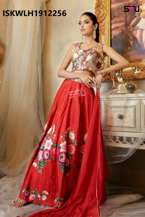 Embroidered Silk Lehenga With Blouse And Dupatta-ISKWLH1912256