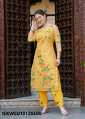 Hand Printed Chanderi Kurti With Pant And Dupatta-ISKWSU19128600