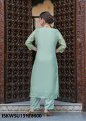 Hand Printed Chanderi Kurti With Pant And Dupatta-ISKWSU19128600