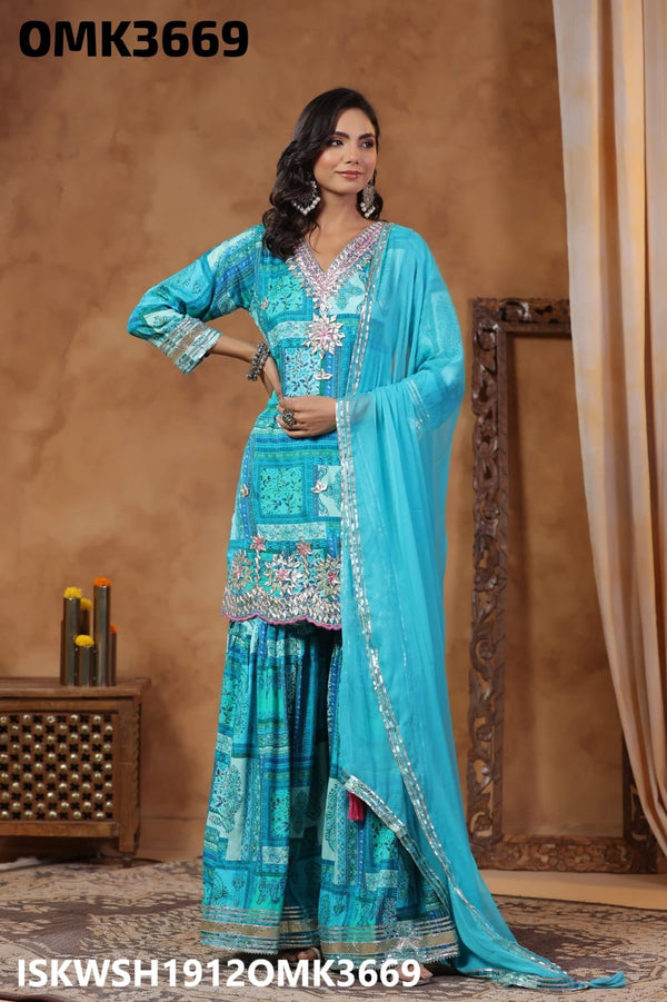 Digital Printed Maslin Kurti With Sharara And Chiffon Dupatta-ISKWSH1912OMK3669