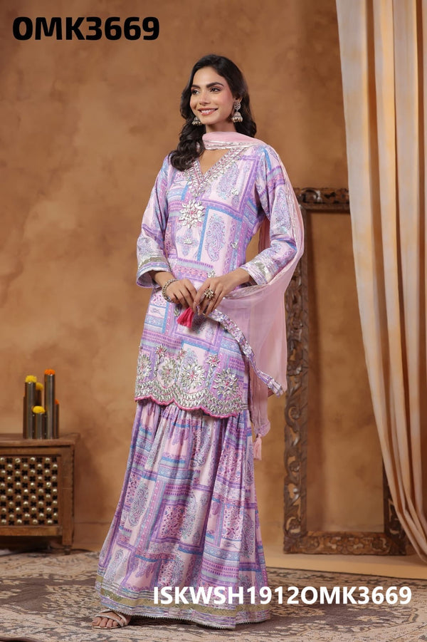 Digital Printed Maslin Kurti With Sharara And Chiffon Dupatta-ISKWSH1912OMK3669